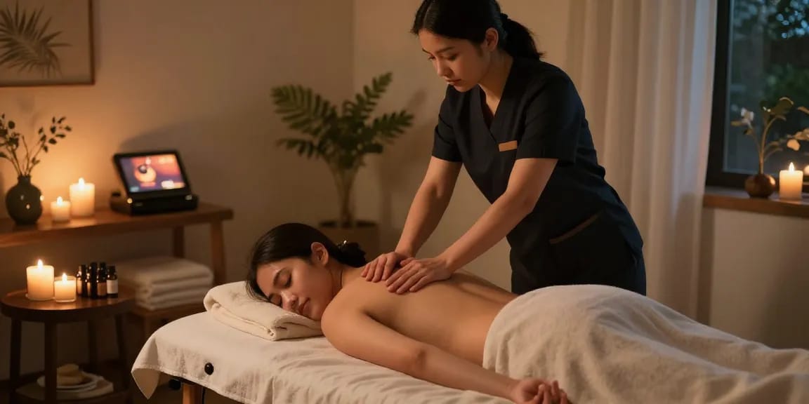 Swedish massage service in a calming home environment featuring a professional therapist.
