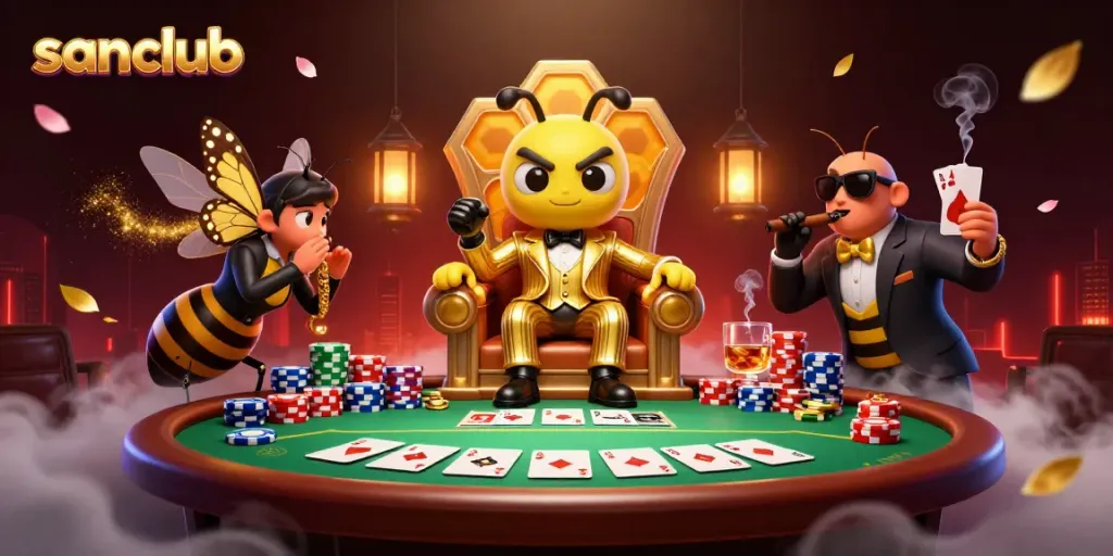Engage with sanclub as the bumblebee mob boss presides over an exciting poker scene.