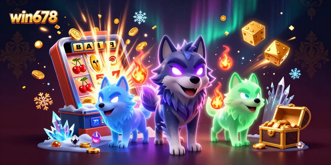 Win678 players win big with an exciting slot machine experience, vibrant casino elements all around.