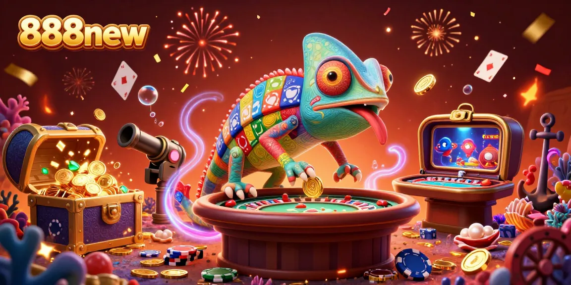 Experience thrilling gaming adventures at 888new with a vibrant 3D chameleon casino owner.
