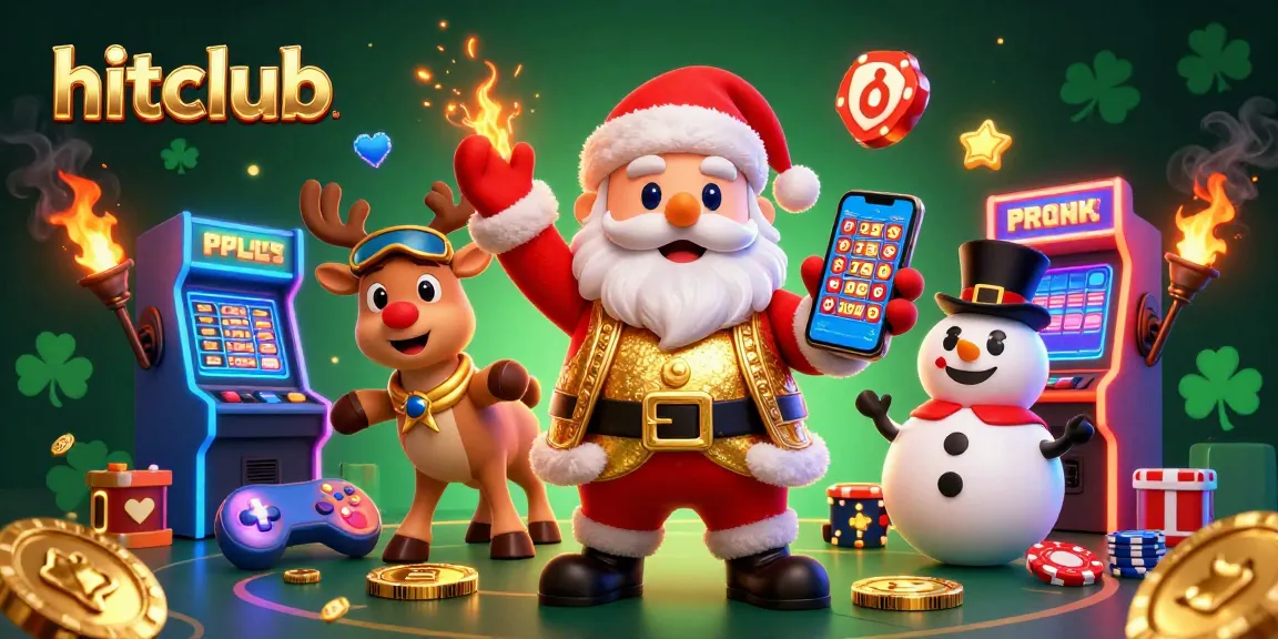 Engage with hitclub's festive gaming featuring Santa, reindeer, and snowman in a colorful casino