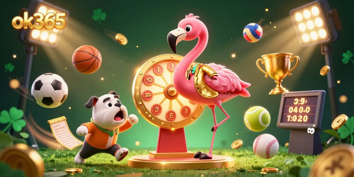Experience the thrilling action of ok365 with a vibrant game show scene featuring sports elements and dynamic characters!