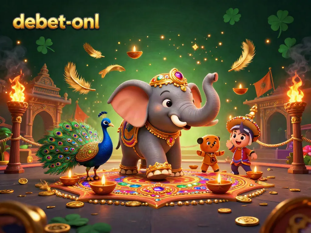 Engage with debet-onl's vibrant online gaming experience featuring colorful casino elements and festive decorations.
