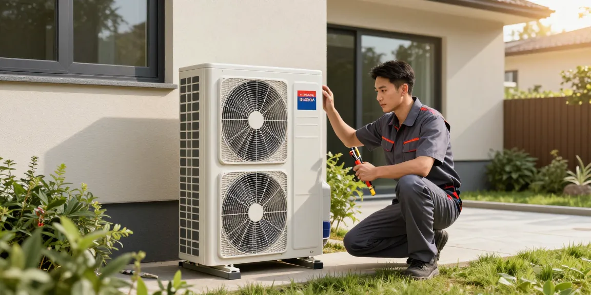 Energy-efficient wärmepumpe bosch installation in modern home setting with technician.