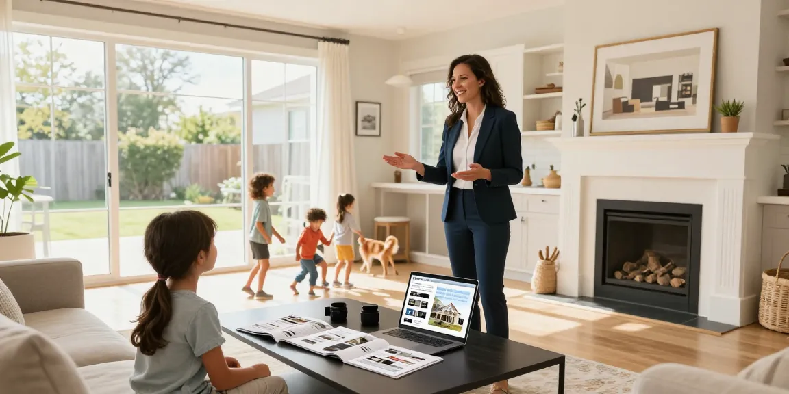 Immobilienmakler Reutlingen zeigt eine Familie eine helle, moderne Wohnung mit großen Fenstern.