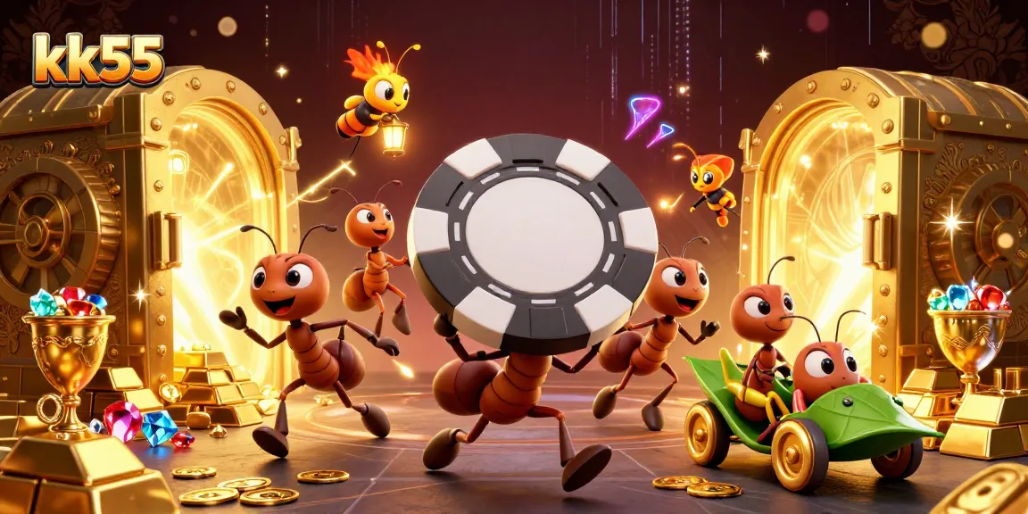 Ant team champions a heist for kk55, showcasing a casino heist scene with golden treasures.