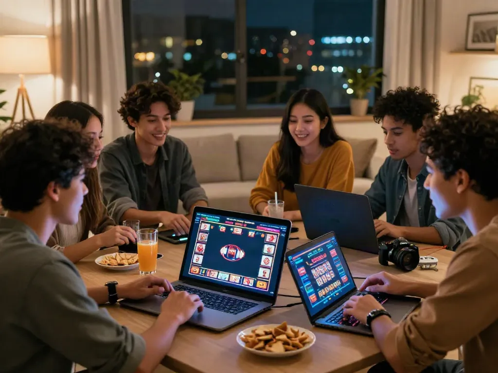 Engaging online gaming experience with friends on https://uk88.ad/ in a cozy living room.