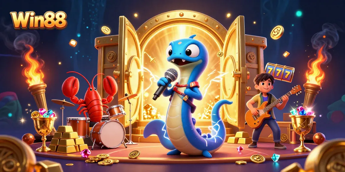 Win88 players enjoying an electrifying underwater casino experience with 3D characters and slot symbols