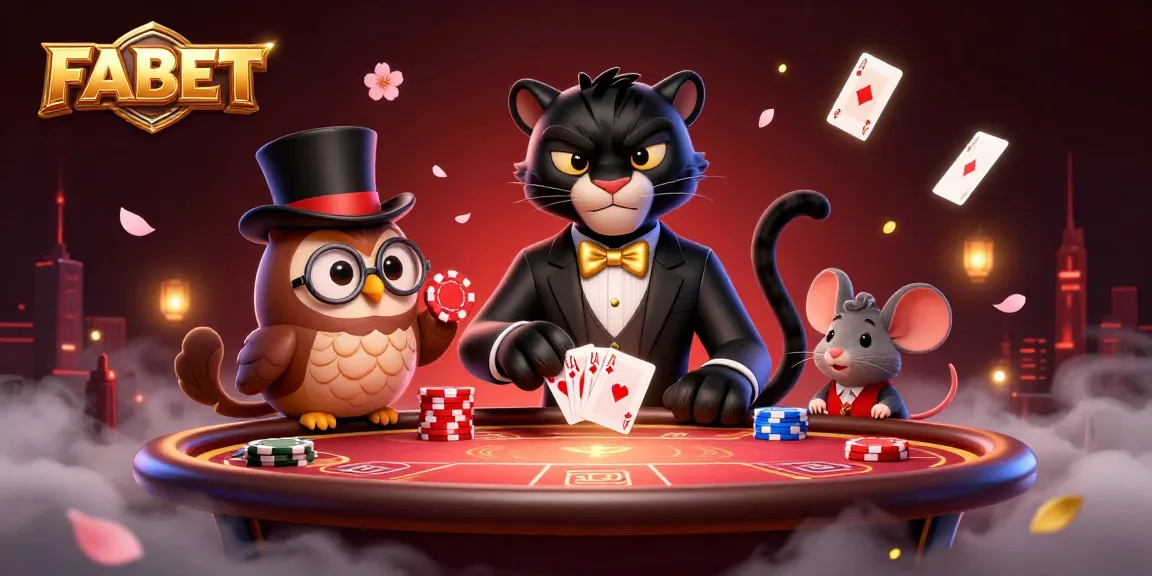 Play poker with FABET's stylish cartoon characters and vibrant casino setting