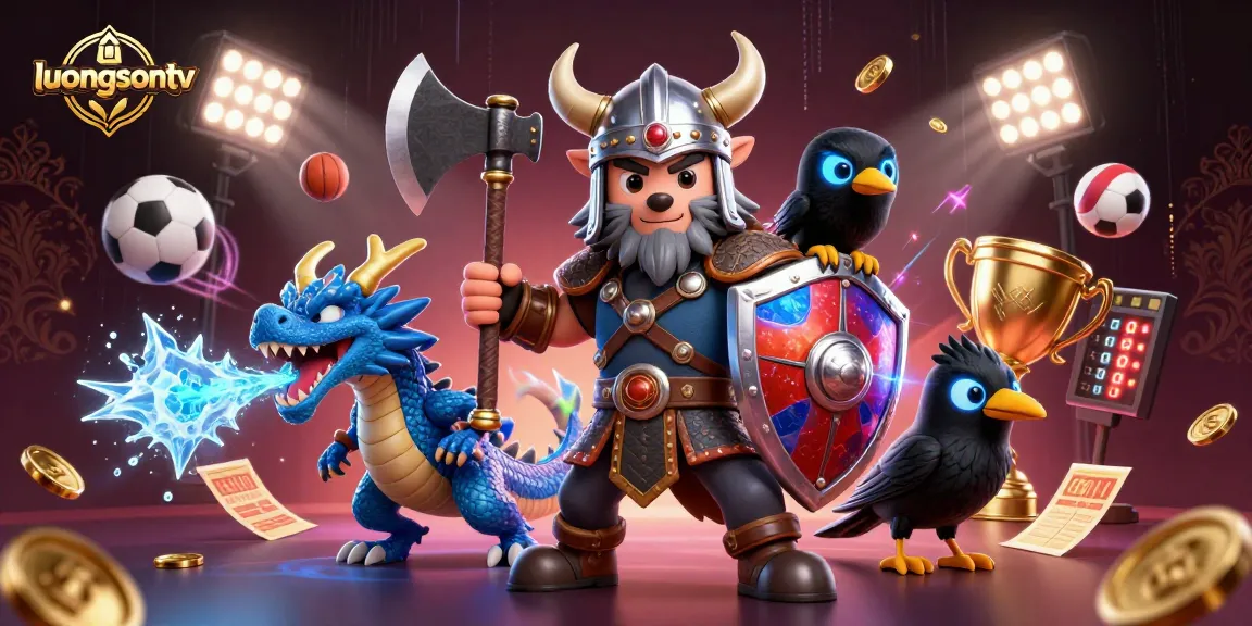 Bet on luongsontv for thrilling live sports experiences featuring a Viking wolf warrior and dragon!