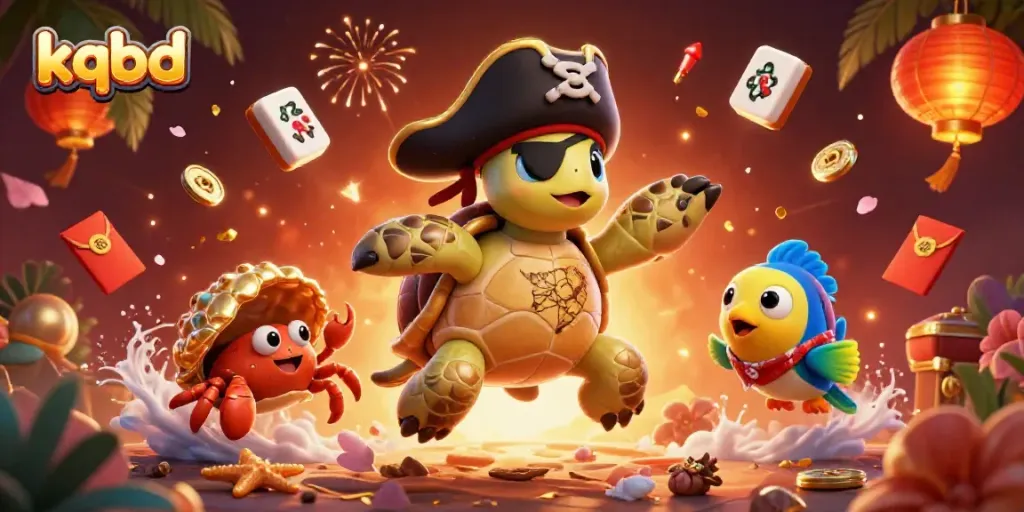 Engage with kqbd results showcasing a dynamic scene of a pirate turtle and friends amidst vibrant gambling elements.