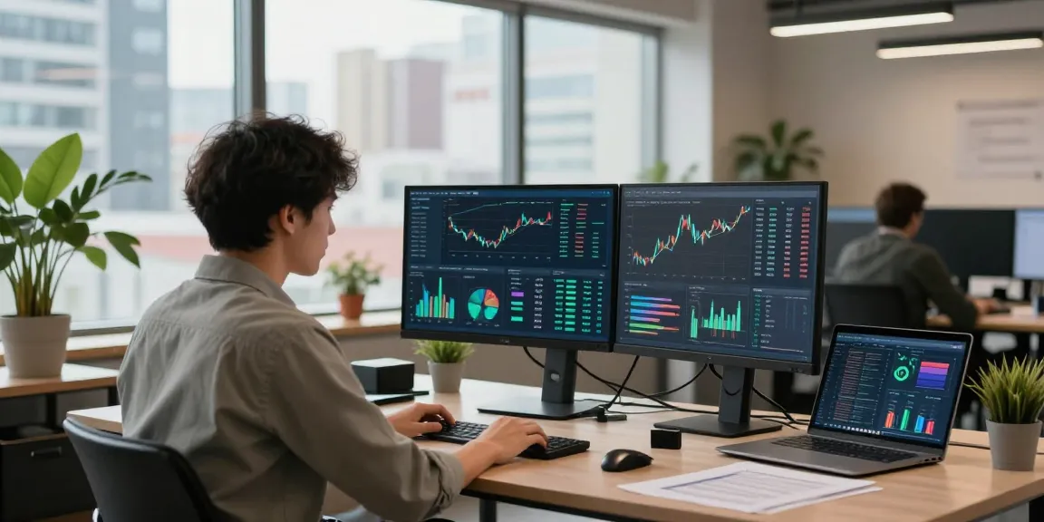 Krypto-Daten Infografiken in einem modernen Büro mit Analysten und Diagrammen