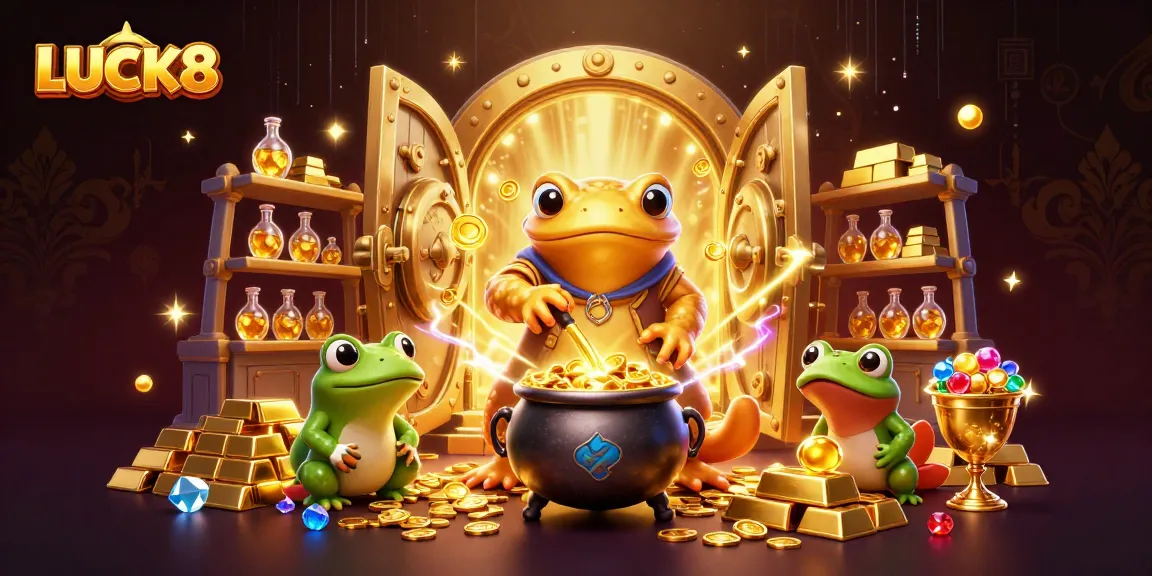LUCK8 jackpot scene illustrates golden alchemist brews winning strategies and treasures.