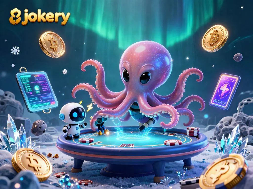 Play poker with jokery in this vibrant alien-themed casino illustration featuring rich game elements.