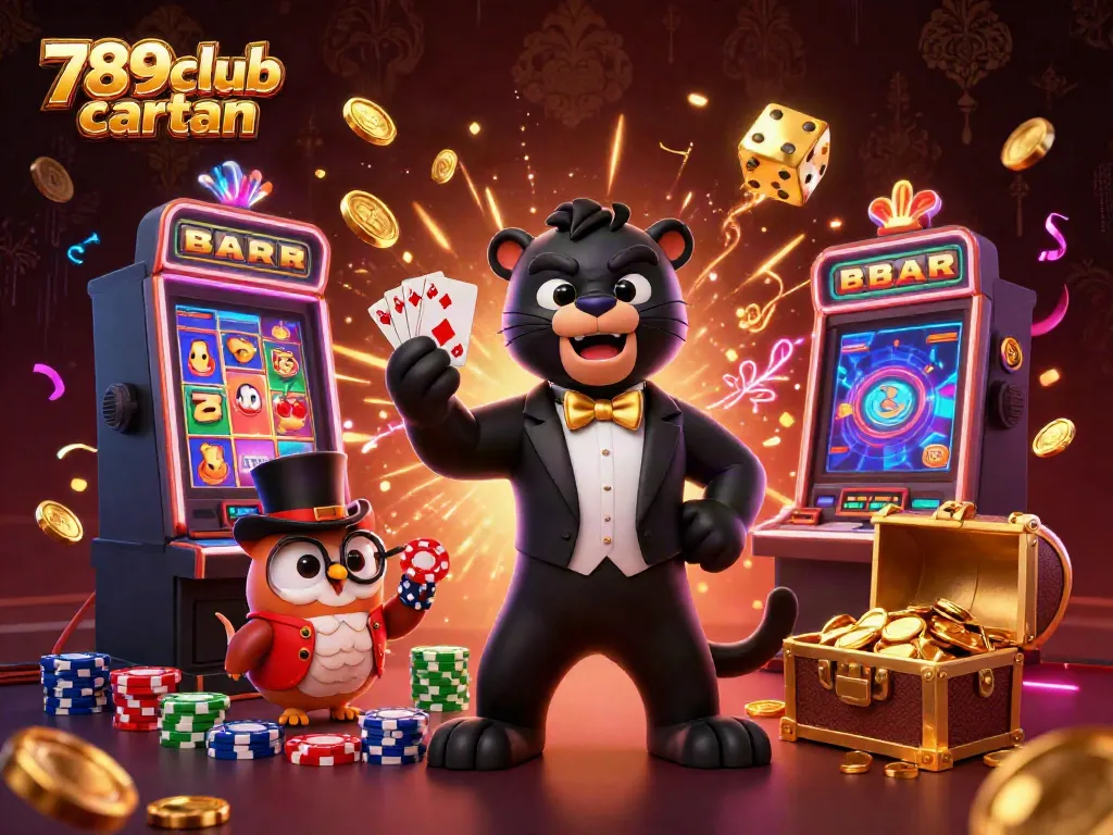 Experience the excitement of 789club cartan with our stylish 3D casino illustration featuring popular game themes.