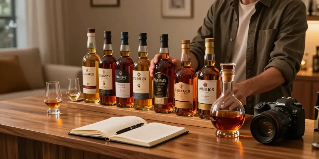 Organisiere deine Whisky Sammlung App in einer eleganten Heimbar.