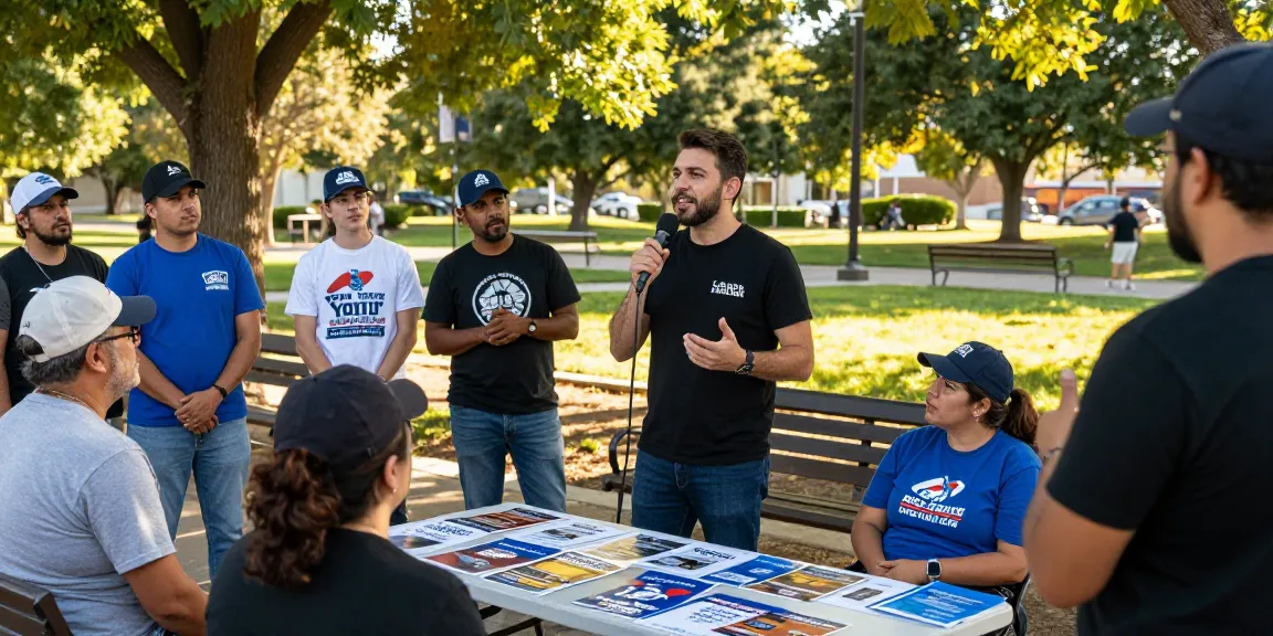 Casey Askar engaging with voters at a campaign event in the park.