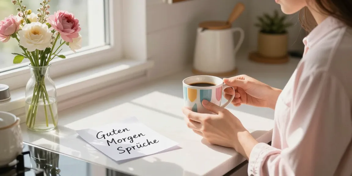 Guten Morgen Sprüche auf handschriftlichen Notizen in einer sonnigen Küche