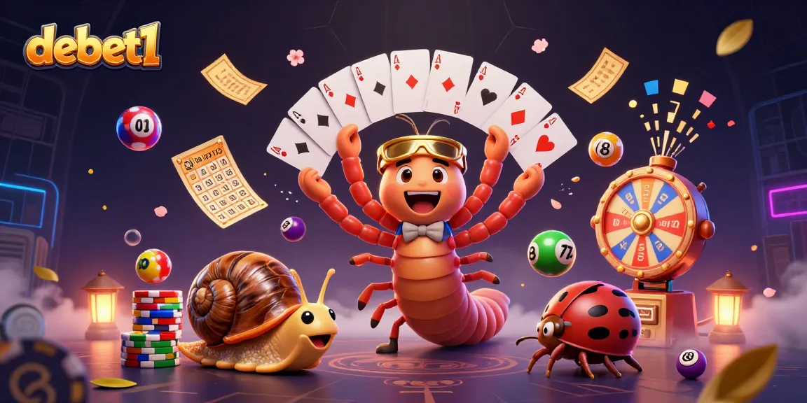Engage with debet1's dynamic lottery scene featuring vibrant elements and lively characters.