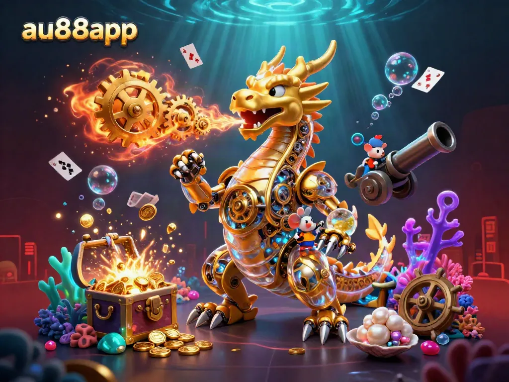 Experience exciting gameplay at au88app with a vibrant dragon and casino elements bursting with rewards.