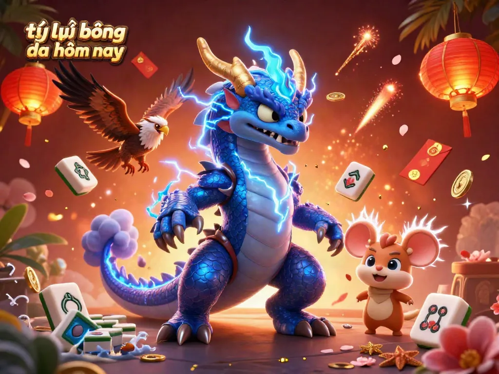 Engage in thrilling sports betting with tỷ lệ bóng đá hôm nay, featuring dynamic dragon and hawk elements.
