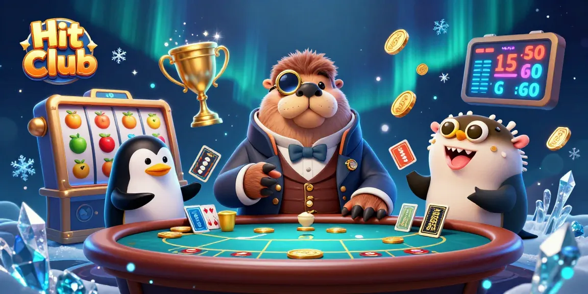 Hit Club showcases thrilling slot gameplay with vibrant characters in a dynamic casino scene.