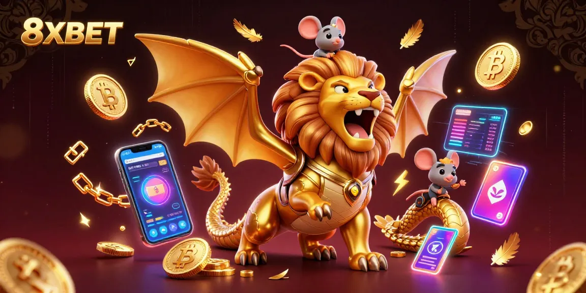 Experience the thrill of 8XBET with dynamic crypto elements and a mythical champion in action.