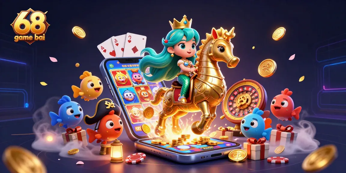 Experience the thrill of winning at 68 game bai with vibrant casino-themed illustrations and playful elements.