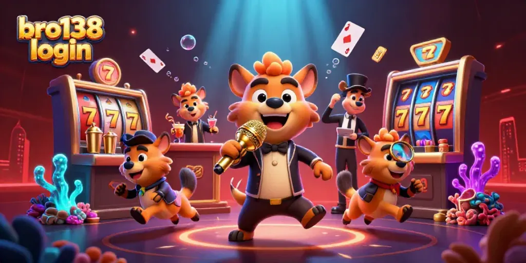 Experience a thrilling bro138 login scene with cartoon hyenas bringing casino comedy to life.