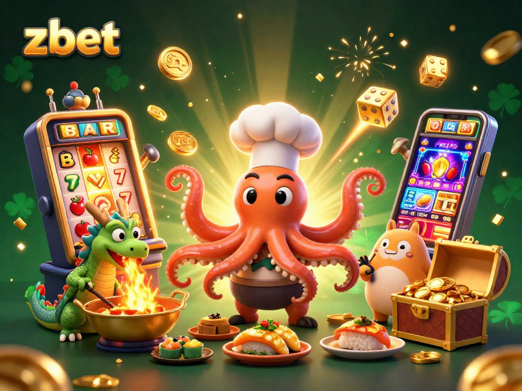 Experience thrilling gaming at zbet with immersive 3D scenes showing vibrant characters and slot machines.