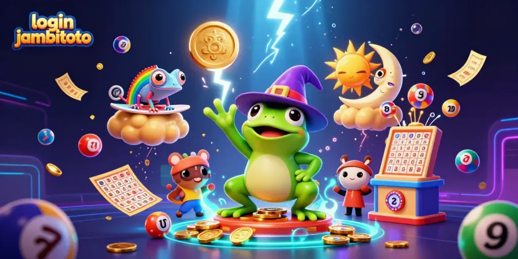 Engage with winning chances by logging into jambitoto, featuring vibrant characters and dynamic casino elements.
