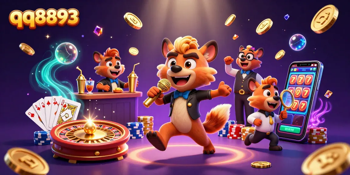 Experience the excitement of qq8893 with a lively scene featuring hyenas at a comedy casino club