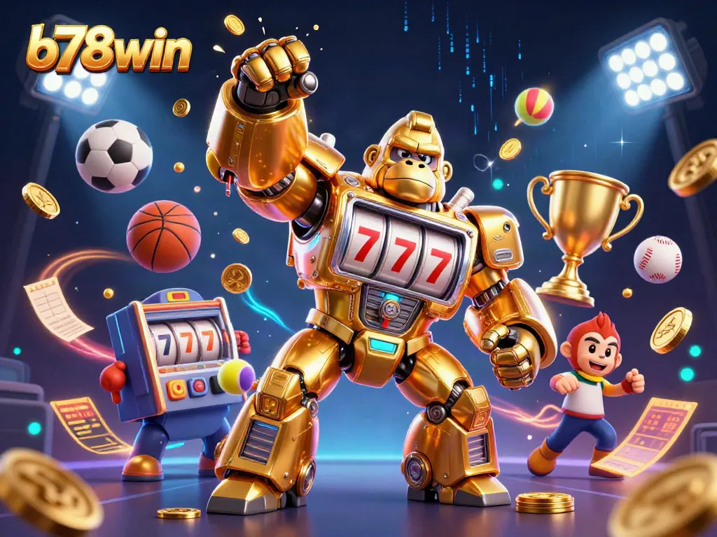 Experience thrilling wins at b78win with a golden gorilla mech and dynamic sports elements.
