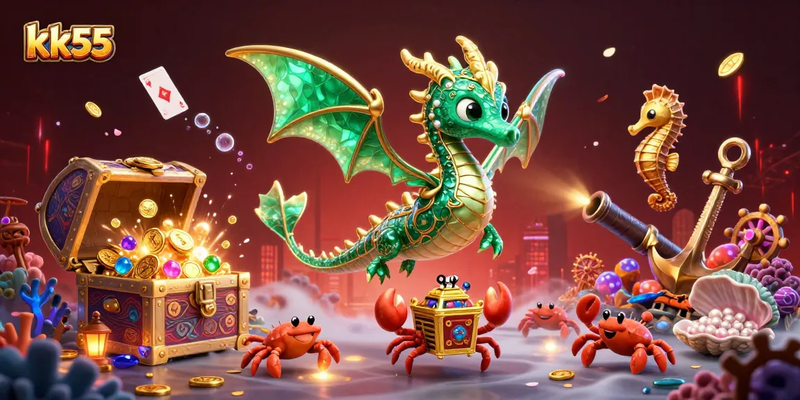 Experience thrills with the kk55 sea dragon amidst vibrant underwater treasures and casino elements.