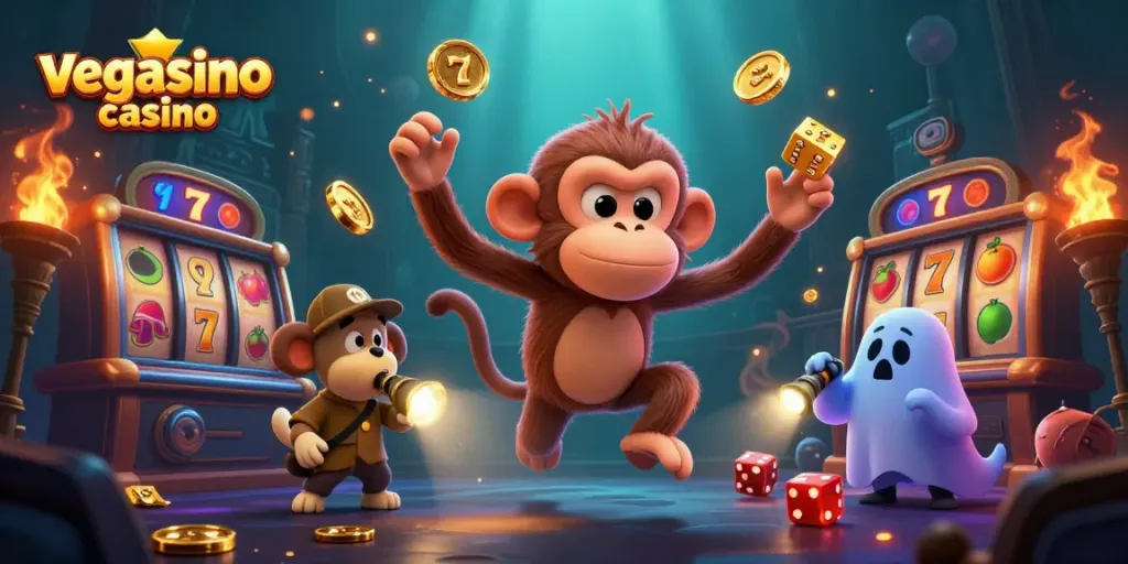 Experience vibrant gameplay at vegasino casino with a poltergeist monkey and ghost-hunter puppy.