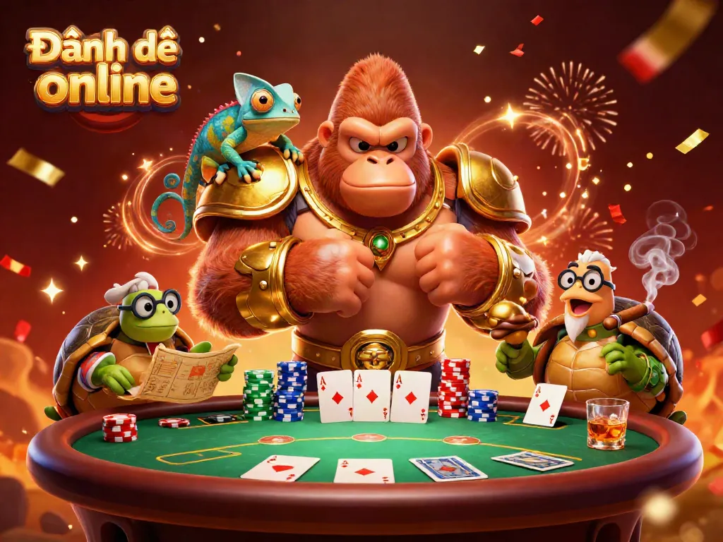 Experience the thrill of Đánh đề online with dynamic characters and casino elements in a vibrant 3D illustration.
