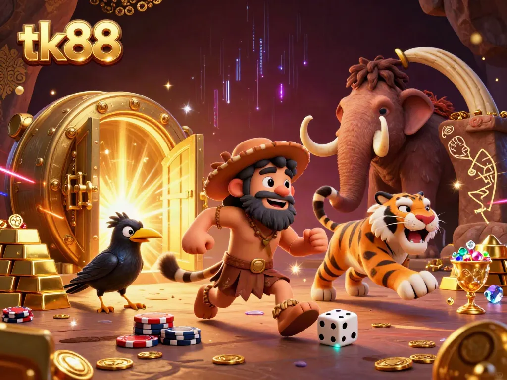 Experience the thrilling casino vibes of tk88 with prehistoric characters and dazzling treasures.