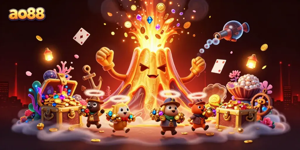 Engage with thrilling casino gameplay at ao88 featuring dynamic golden volcano eruptions and treasure-filled adventures.