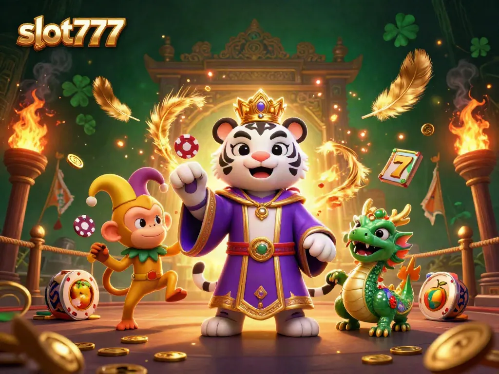 Slot777, bermain dengan grafis menarik dari karakter naga dan harimau mewah.