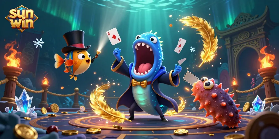 Discover sun win with a vibrant 3D scene featuring gambling elements and underwater magic.