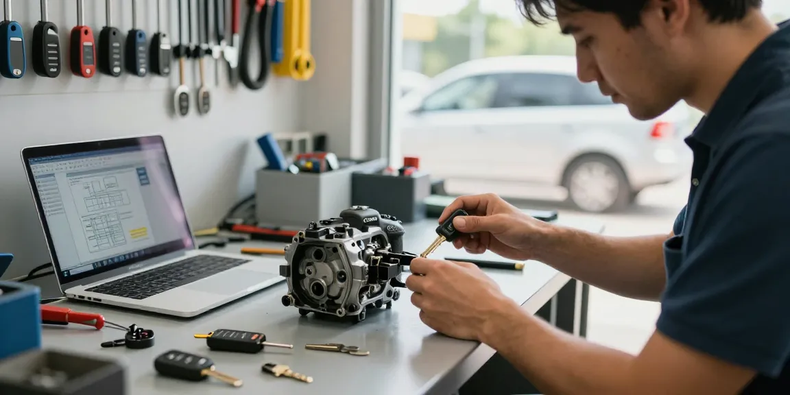 Experte für Autoschlüssel bietet Lösungen an, Webseitenlink integriert.