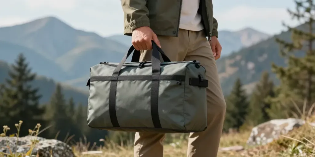 Outdoor umhängetasche herren in der Natur, ideal für Outdoor-Aktivitäten und vielfältige Nutzungsmöglichkeiten.