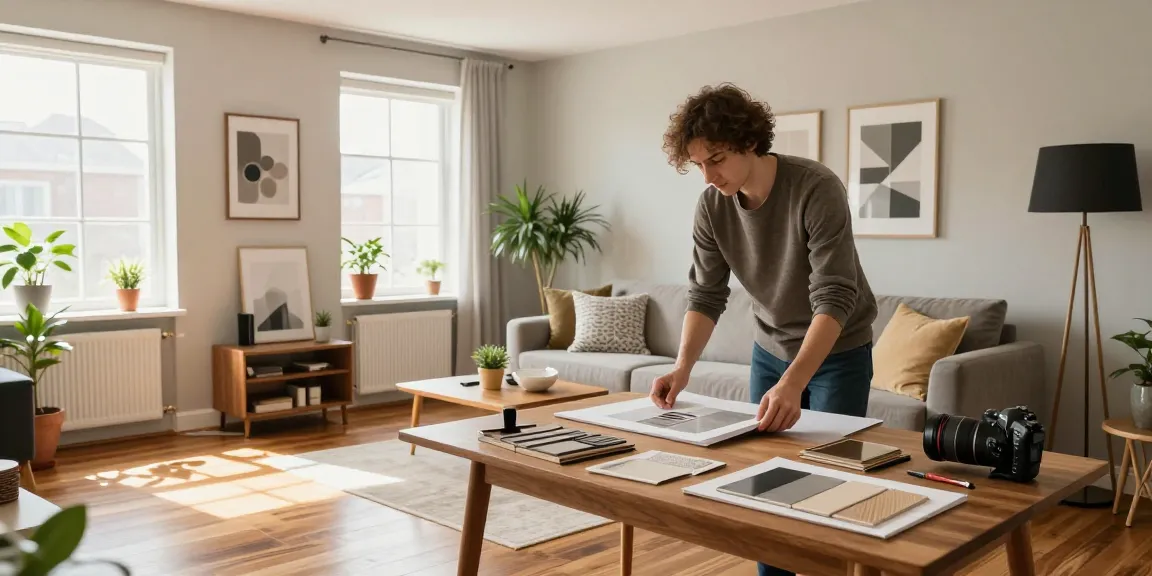 Innenausbau Augsburg - stilvoll renoviertes Wohnzimmer mit modernen Möbeln und Designer in Aktion