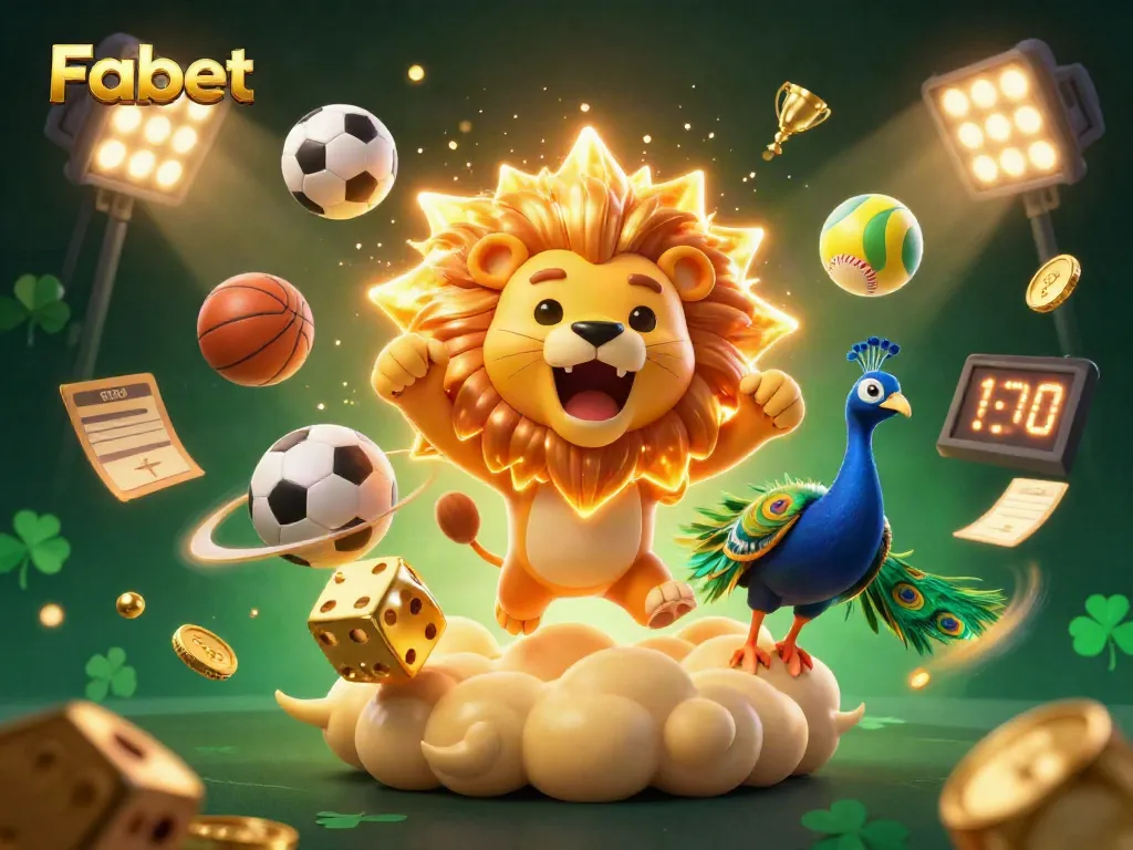 Experience thrilling sports betting action with Fabet's dynamic 3D casino illustration featuring vibrant characters and game elements.