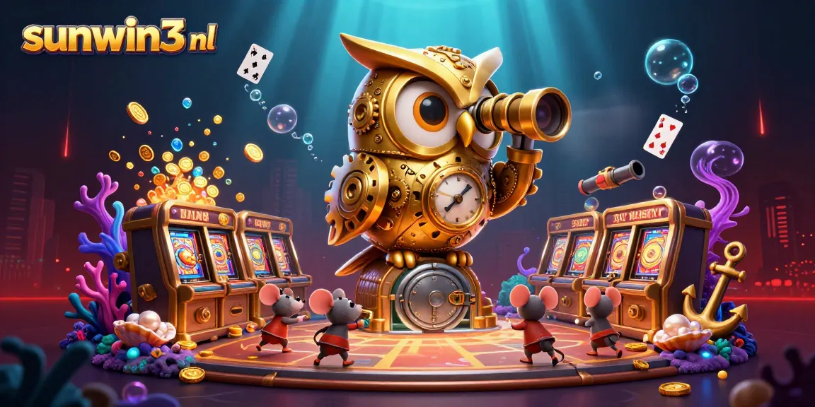 Experience thrilling gameplay at sunwin3 nl with a vibrant casino scene featuring golden owl and colorful elements.