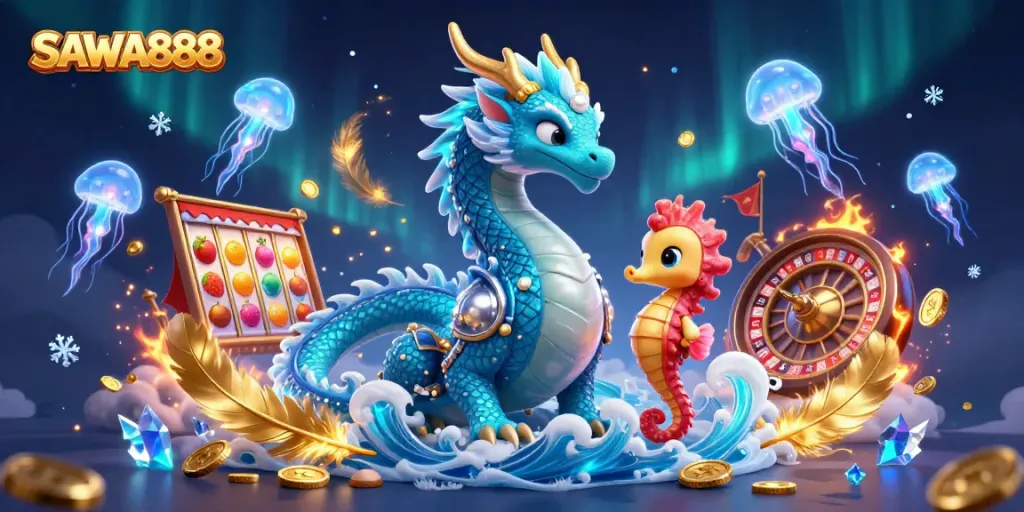 Experience the excitement of gaming with SAWA888's vibrant fantasy casino scene