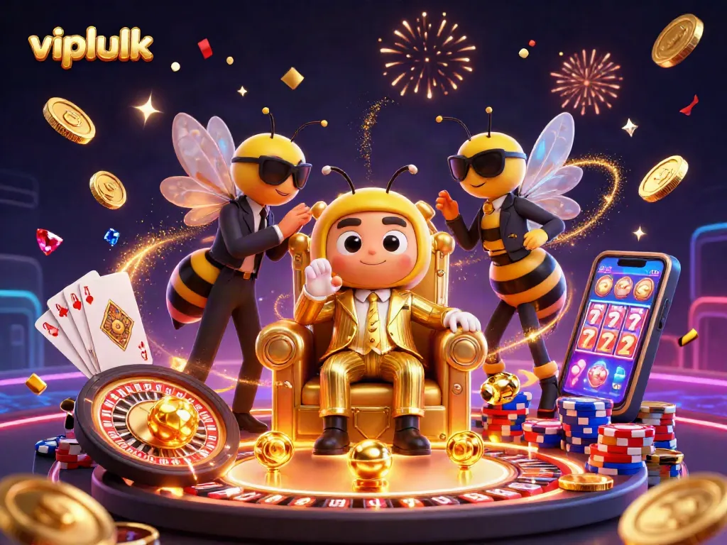 Experience thrilling gameplay with vipluck as cartoon characters surround a casino extravaganza.