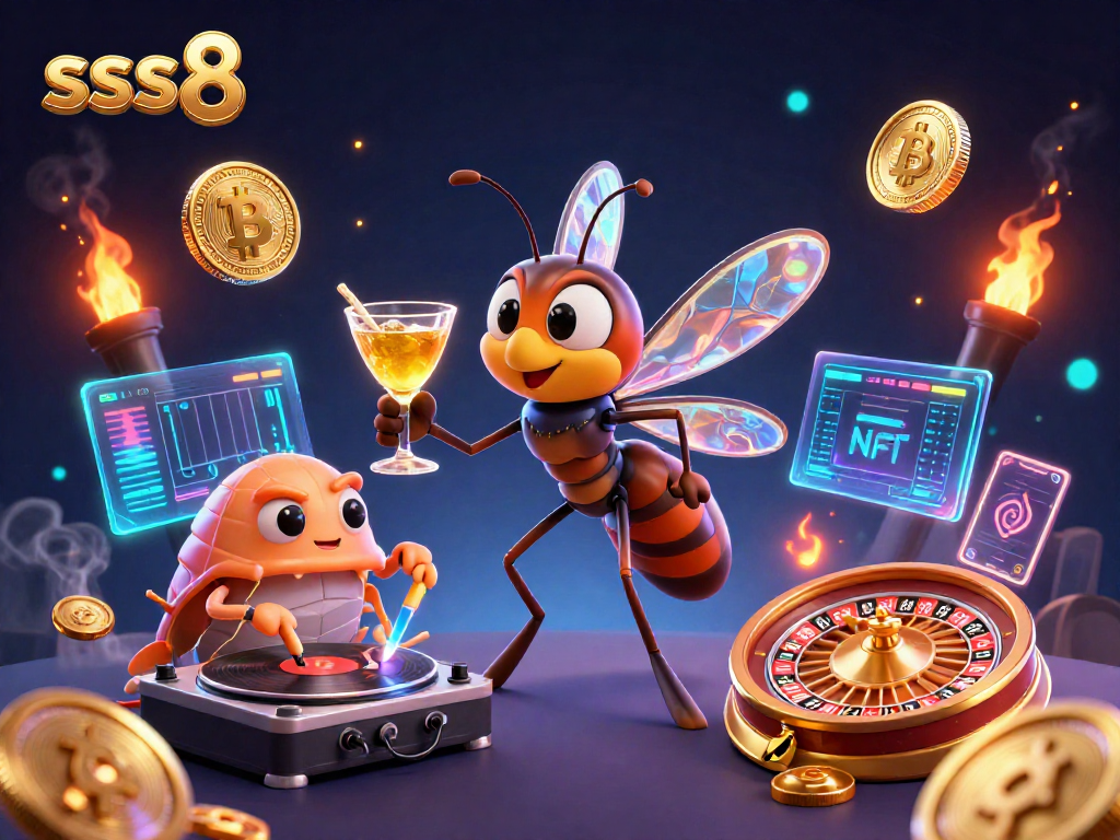 sss8 casino illustration highlighting thrilling gaming experiences and crypto excitement.