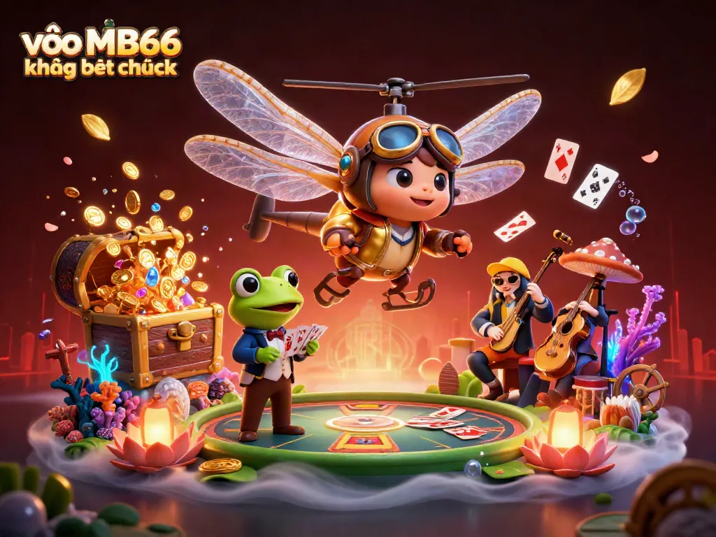 Play and win at vào MB66 không bị chặn, featuring a dynamic casino scene with unique characters.