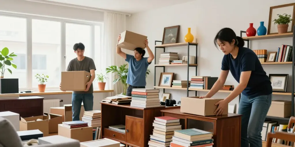 Professionelle Entrümpelung Wien in modernem Wohnraum mit fleißigem Team.